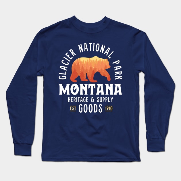 Glacier National Park Shirt Women Men Bear Forest Montana Long Sleeve T-Shirt by 14thFloorApparel